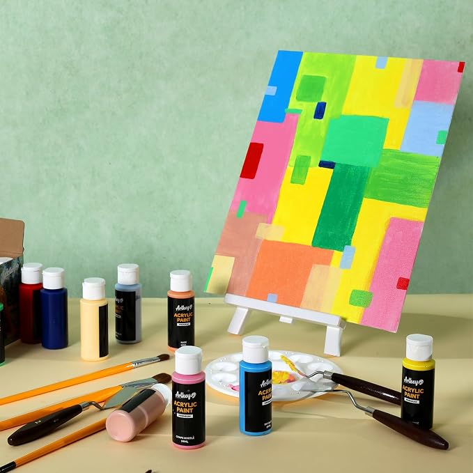 Artkey Acrylic Paint Set, 16 Colors 2 oz/59 ml Acrylic Paint Kit for Professional Artists & Beginners – Spring Pastel Art & Craft Supplies for Canvas, Wood, Fabric, Rock, Leather, Ceramic, Glass