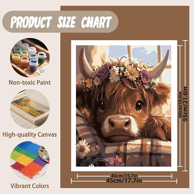 XTCIXAL Paint by Numbers Kit for Adults, Cow, 16X20 Inch | DIY Paint by Number for Adults Beginner, High-Definition Color Canvas, Stress Relief, Home Wall Decor, Gifts, Unframed