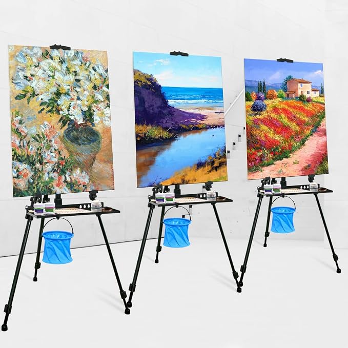 Artist Easel Stand Painting Stand Art Easel, 20" to 61" Art Easel for Painting Canvase & Displaying, Aluminum Adjustable Height Display Tripod with Portable Bag/Folding Keg/Apron.(Black)