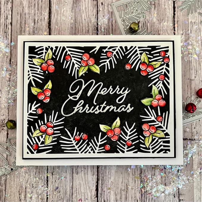 Cutting Dies 3D Background Frame Metal Stencils Scrapbooking Tools DIY Craft Carbon Steel Embossing Template for Paper Card Making Album Arts Supplies (Frame 14-coniferous 11.1x14.3cm)