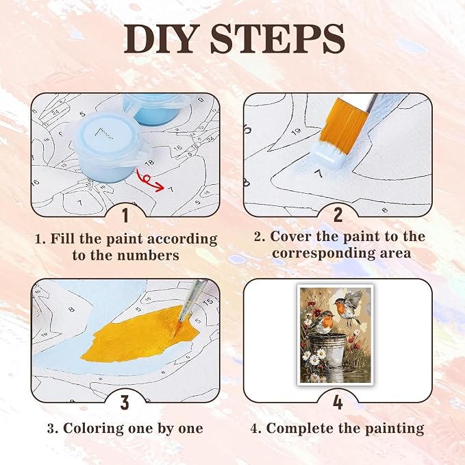 Cute Birds Paint by Number Adult, DIY Acrylic Painting Kits 16x20inch | Birds Canvas Paint by Numbers for Adults, Robin Painting by Numbers for Adults Perfect for Gifts and Home Decor
