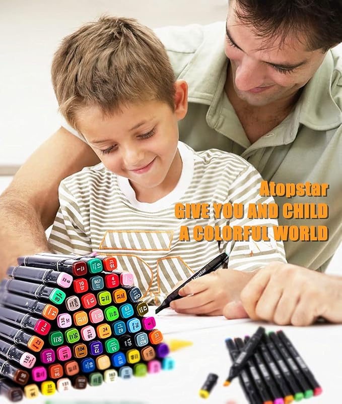 ATOPSTAR 80 Colors Alcohol Markers Pens Artist Drawing Art for Kids Dual Tip Adult Coloring Painting Supplies Perfect Boys Girls Students Adult(80 Black Shell)
