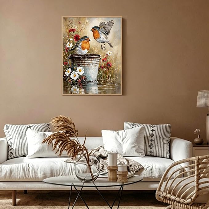 Cute Birds Paint by Number Adult, DIY Acrylic Painting Kits 16x20inch | Birds Canvas Paint by Numbers for Adults, Robin Painting by Numbers for Adults Perfect for Gifts and Home Decor
