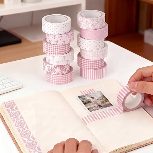 Gueevin 24 Rolls Floral Washi Tapes Set Scrapbook Supplies, Coquette | 15 mm Watercolor Flower Washi Tapes, Back to School DIY Craft Arts, Junk Journaling Planner Gift Wrapping Supplies