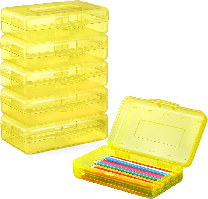 Sooez Plastic Pencil Case Box 6 Pack, Colored Large Craft Storage Bulk