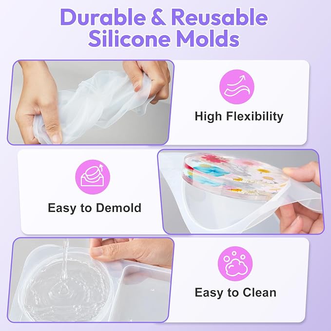 HeyClear Coaster Resin Molds Silicone for Epoxy-Round Square Octagon | for Crafts DIY Tray, Cup Coasters, Flower Bouquet Preservation, Resin Art, Home Decoration, Flexible, Easy to Clean & Demold