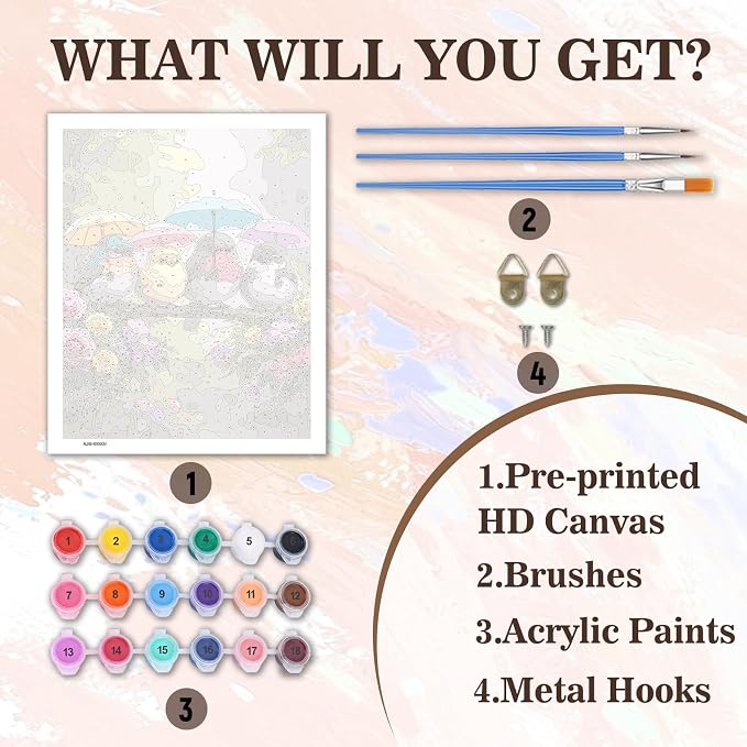 PHANTASYART Cute Birds Paint by Numbers Kit for Adults 16x20inch | Birds Umbrella Paint by Number Adult, Painting by Numbers for Adults, DIY Acrylic Adult Paint by Number Kits on Canvas