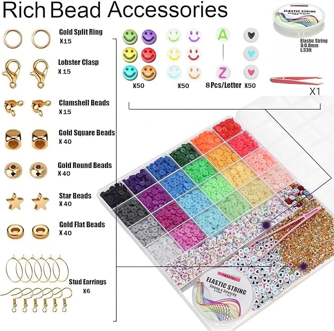 YMSDZHL 6000+PCS 24 Color Polymer Clay Beads Friendship Bracelet Making Kit