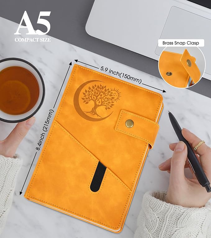 PAIBAS Blank Journal Notebook, A5 Hardcover Leather Sketchbook with 200 Pages Thick Blank Paper for Men Women, Unlined Drawing & Writing Journal, 5.9" x 8.4" Plain Notebook (yellow)