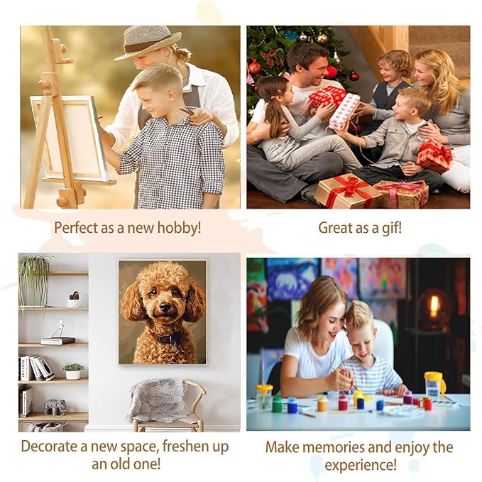 Artunion Poodle Dog Paint by Numbers Kit for Adults,Dog Animals Paint by Number Kits, DIY Oil Painting Paint by Number Kits on Canvas Arts Craft for Home Wall Decor 16x20 Inch