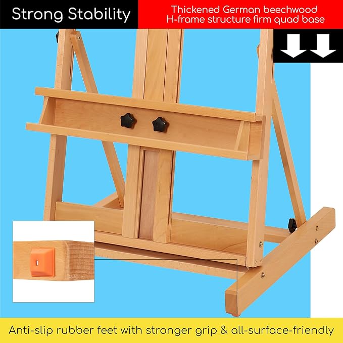 MEEDEN Large H-Frame Easel, Easel Stand for Paintings, Painting Easels, Easel Stand for Display, Solid Beechwood Wooden Easels for Painting Canvas, Holds Canvases Up to 78", Natural Color | Solid Beech Wood Art Easels for Painting with Height & Angle A...