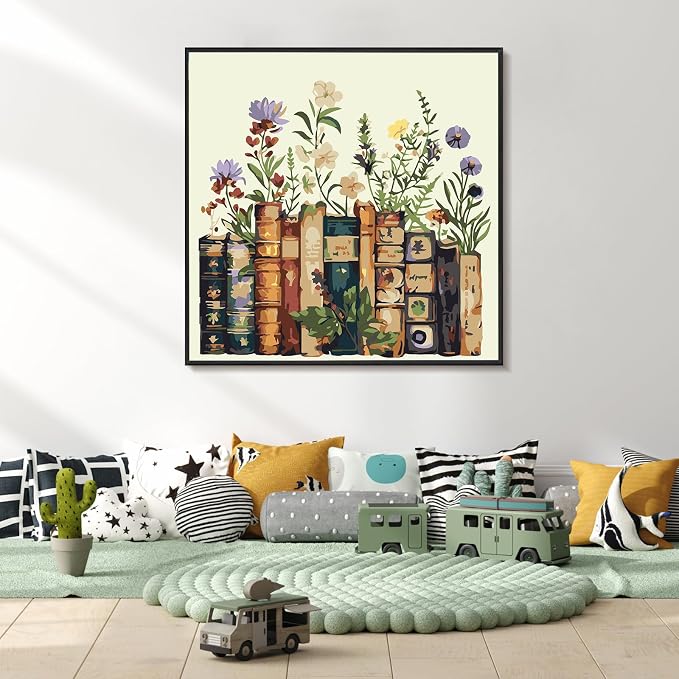 Yezavesu Book Framed Paint by Numbers Kit for Adults 10x 10 inch, Flowers | For Adults Beginner & Kids Ages 8-12, Without Easel, DIY Acrylic Painting by Numbers, Stress Relief Gift, Home Wall Decor