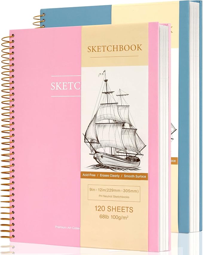 Yoment 9"x12" Hardcover Sketchbook for Drawing，120 Sheets，100GSM | Pink & Blue,Spiral Bound Sketch Pad Premium Art Sketchbook Artistic Drawing Paper Pad for Kids Adults Beginners Artists
