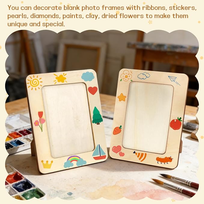 VOKOY 50 Pack Wooden Picture Frames for Crafts, DIY Wood Craft Picture Frames Bulk for 4" x 6" Photos,Unfinished Standing Photo Frames DIY Crafts Wood Decorate for Birthday Party Gifts
