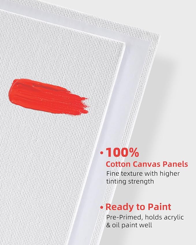 Simetufy 24 Pack 9x12 inch Flat Canvas Boards for Painting 8oz Gesso Primed | Acid-Free 100% Cotton Canvas Panels for Acrylics Oil Watercolor Tempera Paints