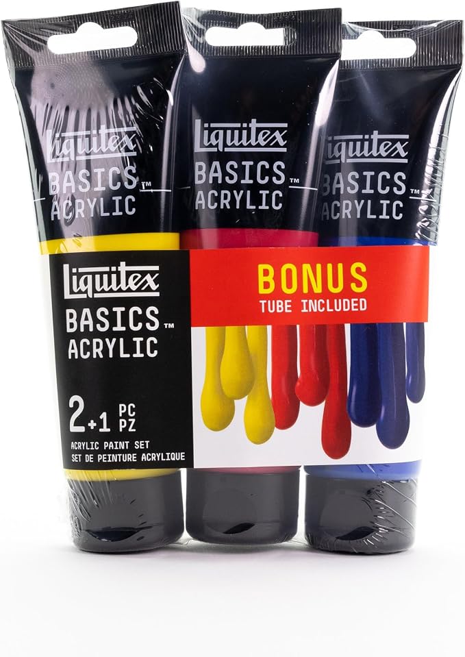 Liquitex Basics Acrylic Paint Set, 3 x 118ml (4-oz.) Tube Paint Set, Primary Colors