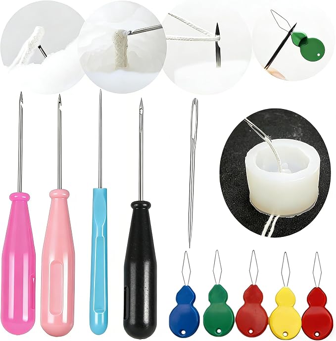 TYMKLMZG 10 PCS Candle Wick Inserting Tool for Molds Large-Eye Candle Wicking Needle Mold Punch Needle with Hook & Eye for Candle Making Colored Threader for Candle Wick of All Thicknesses