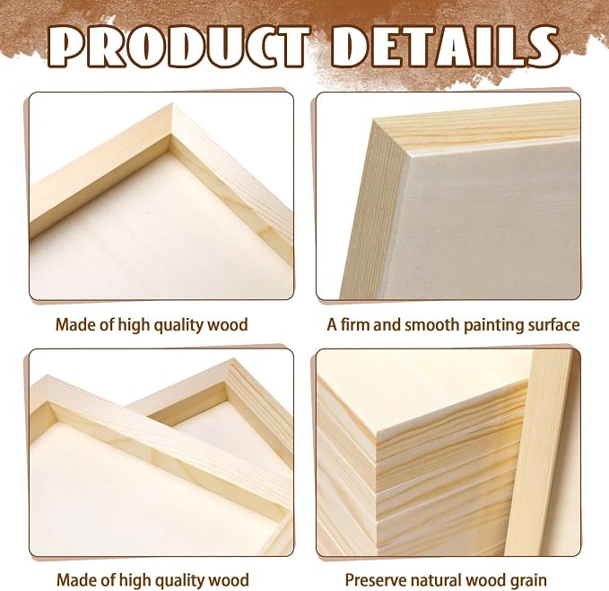 FSWCCK 10 Pack 8 x 8 inch Wood Panel Boards, Unfinished Wood Canvas Panels for Crafts, Painting Canvas, DIY Art Projects, Pouring, Arts Use with Oils, Acrylics ﻿