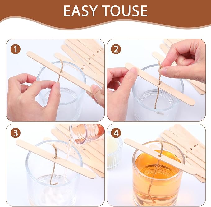 50 Pc Wooden Wick Holder,Adjustable Candle Wick Centering Tool & Stabilizer | for Candle Making Supplies, DIY Candlemaking Tools, and Accessories