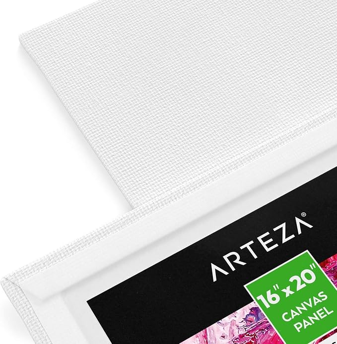 ARTEZA Canvas Boards for Painting, 16 x 20 Inches, Pack of 14, Blank White Canvas Panels for Acrylic, Oil and Gouache Painting
