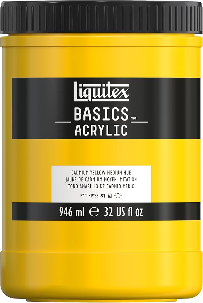 Liquitex BASICS Acrylic Paint, 32-oz Jar, Cadmium Yellow Medium Hue | Medium Viscosity, Satin Finish, Lightfast, Fine Art Pigments, Range of Opacities, Easy Blending