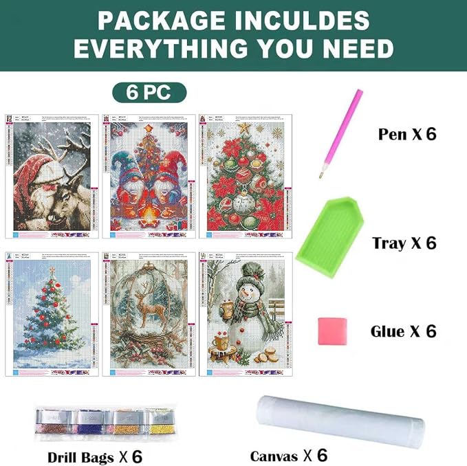 6 Pack Diamond Art Kits for Adults Christmas Diamond Painting Kits 12x16 In