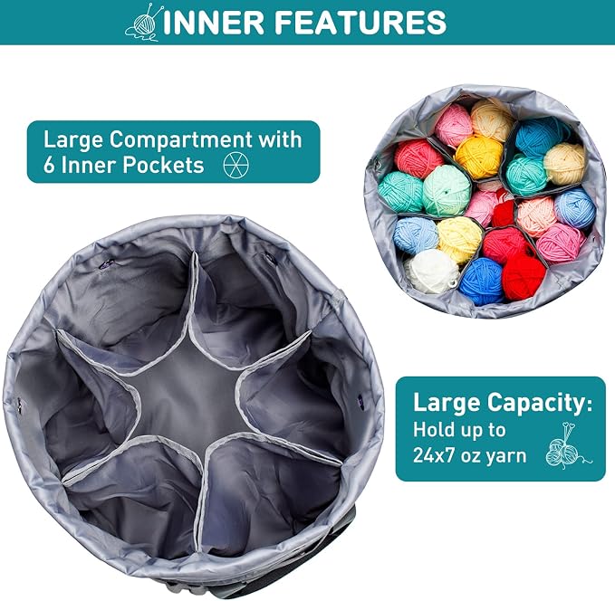 MYBAGZING Expandable Crochet Bag-Knitting Bag Yarn Storage Yarn's Organizer and Crochet's Tote Yarn Holder for Crocheting, Craft Accessories, Suppliers, Needles With Drawstring Closure-Ideal Gift