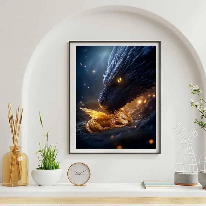 BYGFHLYW 5D Dragon Diamond Painting Kits for Adults, Diamond Art Kits | DIY Full Drill Diamond Dot Gem Painting for Home Wall Decor 12x16inch