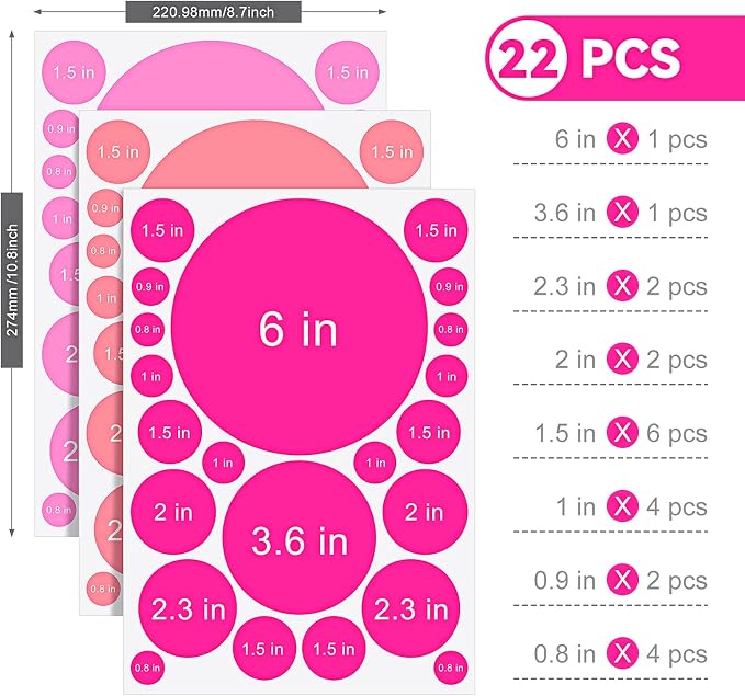 Zonon 264 Pcs Pink Polka Dot Wall Decals, Circle Vinyl Peel and Stick
