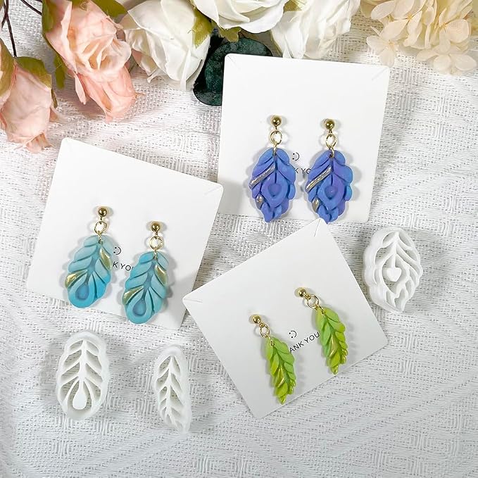Xaekicr Polymer Clay Cutters Feather Leaf Set – 3PCS Boho Clay Earring Cutters for Polymer Clay Jewelry, Hollow Leaf Clay Cutters Shapes and Tools for DIY Earrings and Crafts
