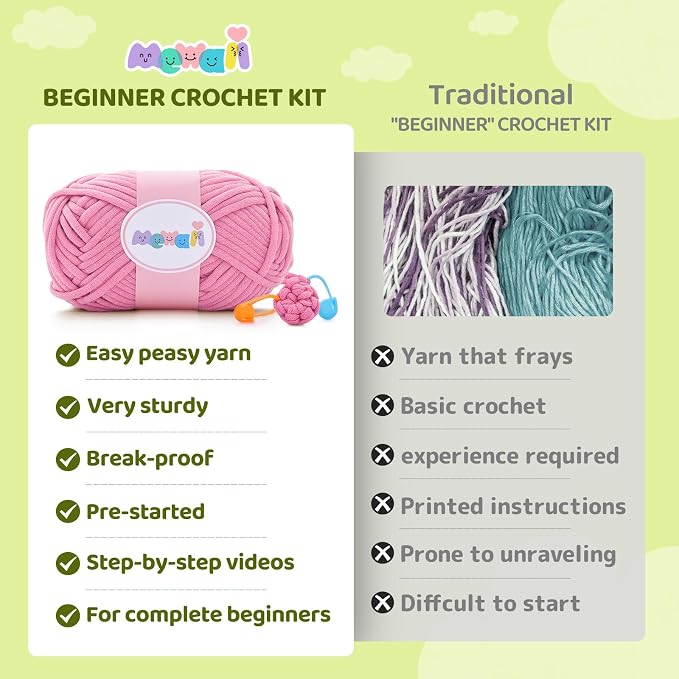 Mewaii Crochet Kit for Beginners, 4 Pack Dinosaur Set Craft Set | 40% Extra Yarn, Video Tutorial, Pre-Started Piece, Beginner Friendly, Family Craft Gift for Adults & Kids
