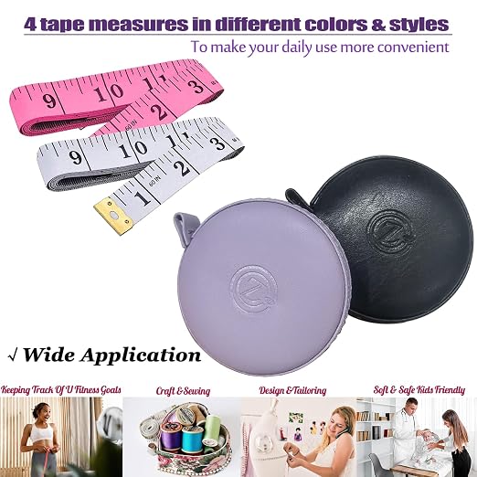 Tape Measure, 4 Pack Measuring Tape for Body Cloth Measurement Tape for Sewing Tailor Fabric Measurements Double Scale Soft Pink & White Tape Measure Retractable Measuring Tape Set