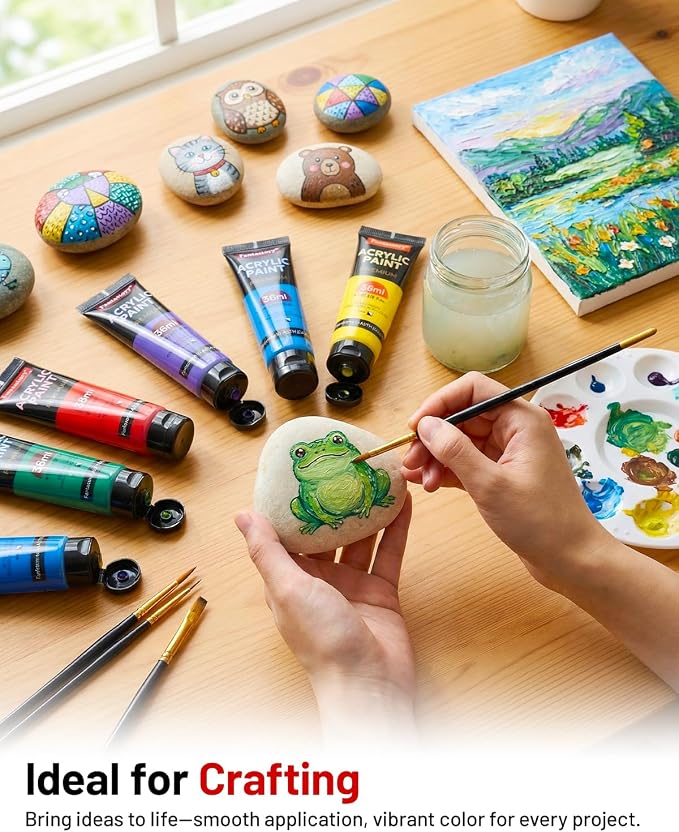 Fantastory 36ml 18 Colors Professional Acrylic Paint Set with 10 Brushes | Designed for Demanding Projects on Canvas, Wood, Stone, and Model Building