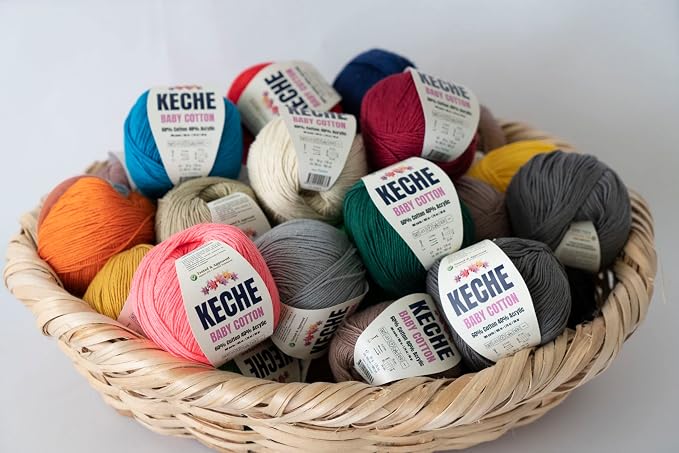 Keche Baby Cotton, 60% Cotton 40% Acrylic Yarn, Soft Cotton Yarn for Crochet and Knitting, Amigurumi Yarn 4 Skeins/Balls [1.76 Oz (50g) / 180 Yrds (165m)] x 2 Grey