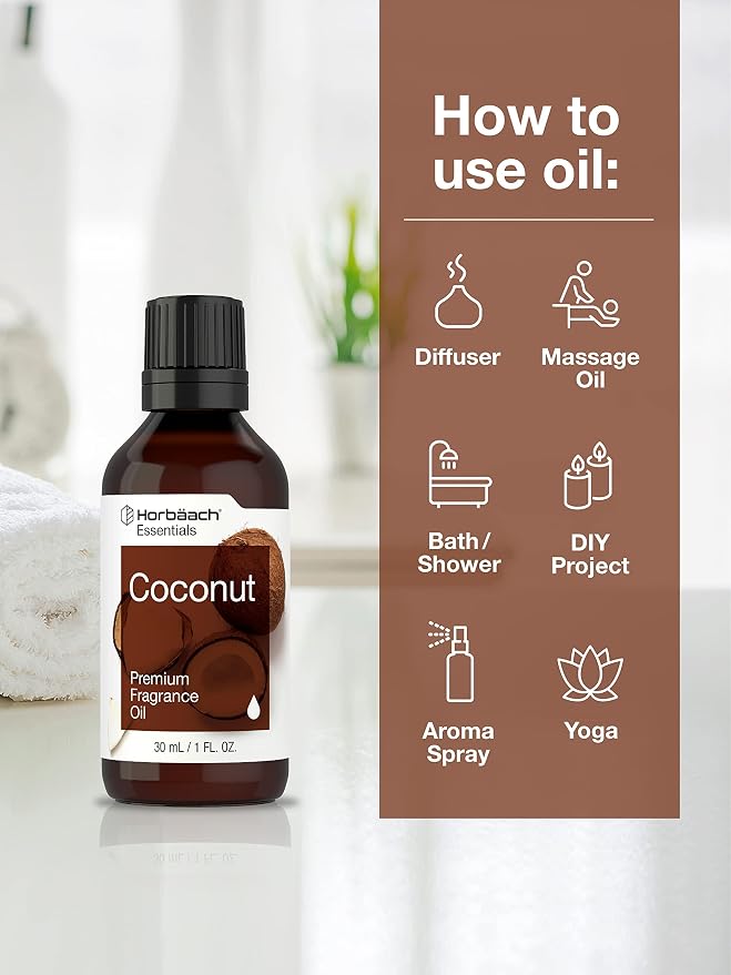 Horbaach Coconut Fragrance Oil for Diffuser Aromatherapy | 1 fl oz (30ml)