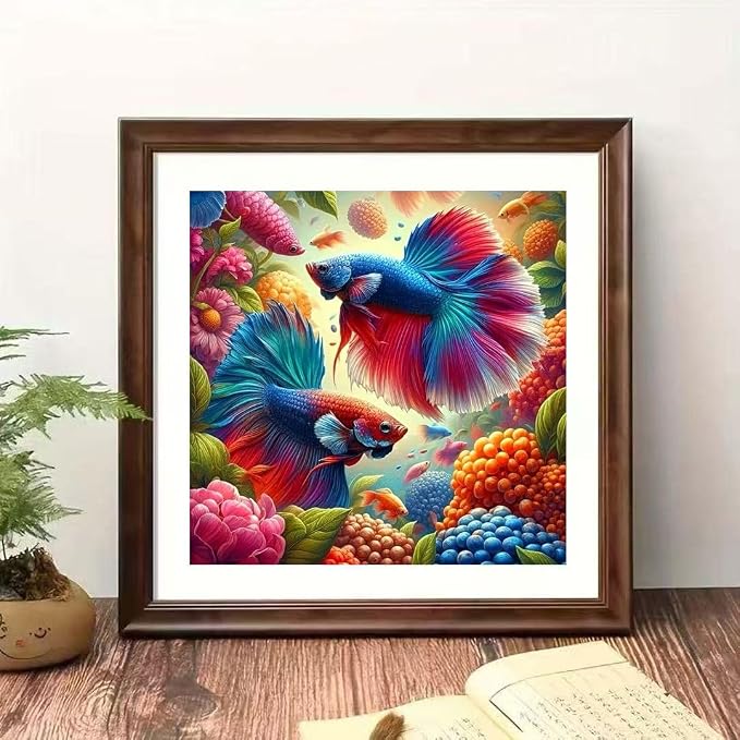 5D Fish Diamond Art Kits for Adult,Round Full Drill Wall Art 13.75x13.75In | DIY Diamond Painting Kits , Diamond Dots Gem Art Craft, Beginners Home Wall Decor