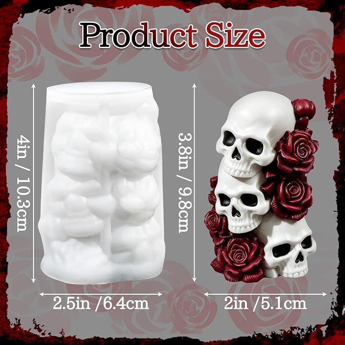 Halloween Skull Candle Mold, 3 Layer Columnar Rose Skull Mold | 3D Rose Style Skull Silicone Mold for Candle Making, Epoxy Resin Casting, Halloween Resin Night Light DIY Craft Handmade Gift