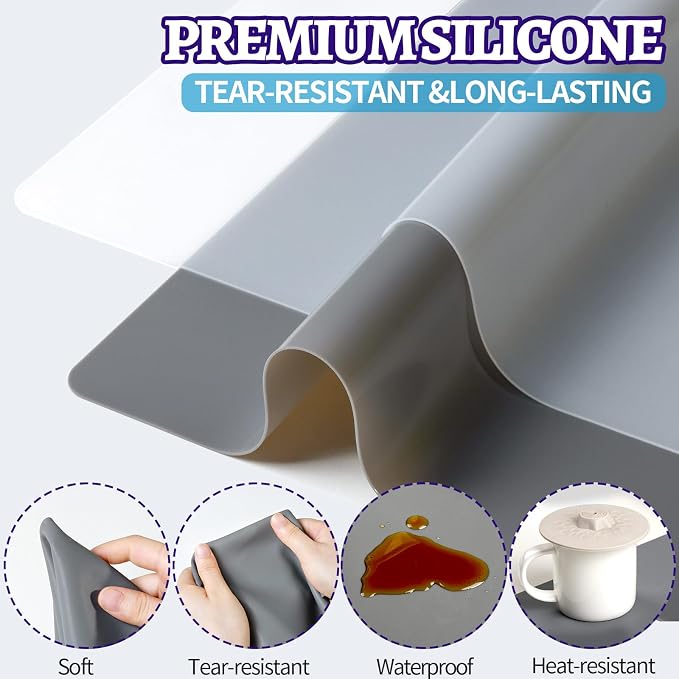LEOBRO Silicone Mat for Resin Molds, 2 PCS 15.7" x 11.7" Play Dough Mat, Silicone Mats for Crafts, Jewelry Molds Mats, for Resin, Clay, Paint, Dark Gray & Clear