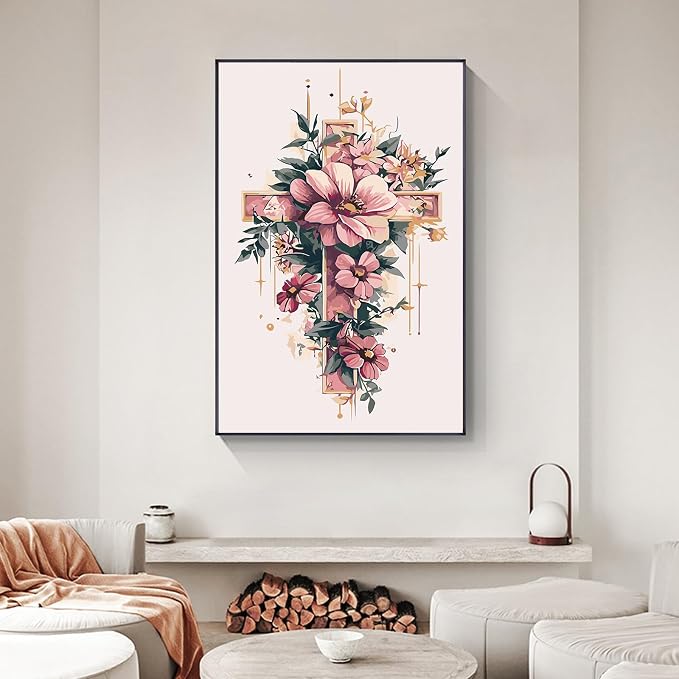 Yezavesu Framed Paint by Numbers Kit for Adults Beginner & Kids Ages 8-12, Cross Flower Paint by Numbers with Frame, DIY Number Painting for Adults Cross Flower for Home Wall Decor Gift 8X 12 inch | With Frame Canvas 8x12 inch, DIY Acrylic Painting by ...