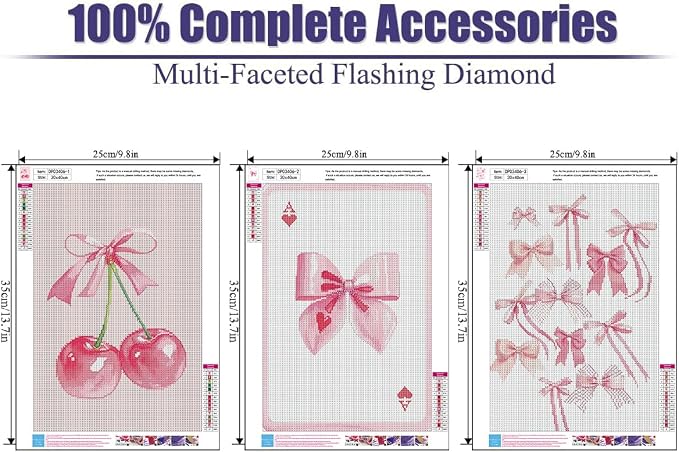 3 Pack Pink Bows Diamond Art Kits for Adults Square Diamond Painting Kit