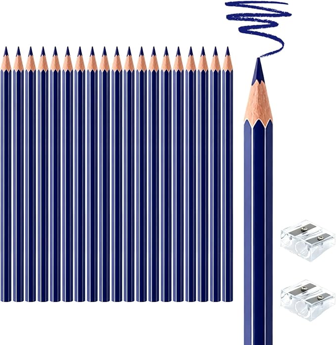 20 PCS Dark Blue Colored Pencils, Pre-sharpened Professional Wooden Art Pencils Set for Artists Painting | Premium Drawing Sketching Supplies