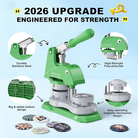 Button Maker Machine 3 Sizes, DIY Pin Maker Machine 1+1.25+2.25 inch, Interchangeable Button-Models Badge Button Press Machine with 300 Sets 25+32+58mm Button Maker Supplies&Circle Cutter 2026 Upgrade