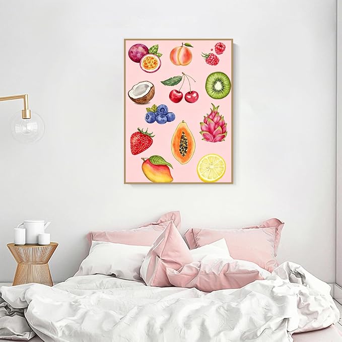 Pink Fruit Diamond Art Kits for Adults Diamond Painting Kit for Beginner | 5D DIY Funny Cute Vintage Diamond Dots Full Drill Crafts for Gem Art Dot Art for Adults Home Wall Decor for Teens 12x16 in