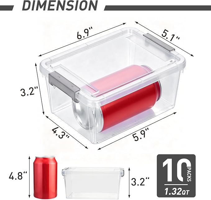 Citylife 10Packs 1.3Qt Small Storage Bins with Lids,Stackable Clear