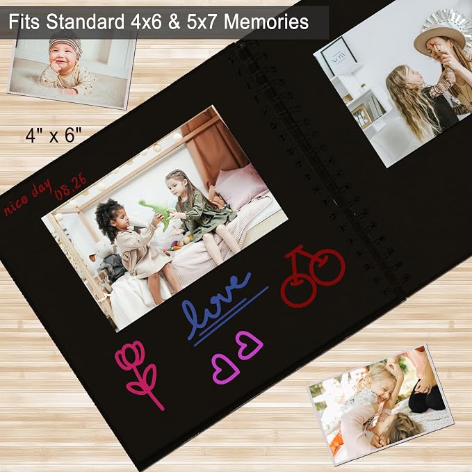 DIY Scrapbook Album 8x8 Inch, Hardcover Kraft Paper Scrap Book Photo Album, Blank Page Memory Scrap Book for DIY Crafts, Traveling, Wedding, Anniversary, Birthday, 40 Pages (20 Sheets), Black
