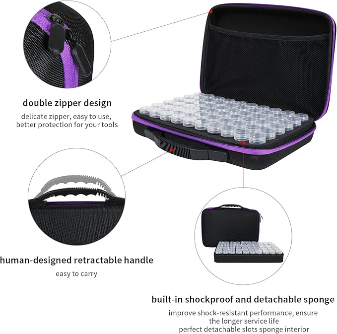 Douorgan Diamond Painting Storage Containers 60 Slots Accessories and Tools Portable Diamond Painting Organizer Shockproof Diamond Art Storage Case Jewelry Beads Storage Box