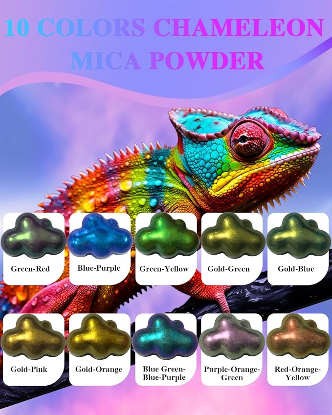 Chameleon Mica Powder, 10 * 3g Color Shift Mica Powder for Epoxy Resin, Tumbler, Saturated Color Shifting Chrome Pigment Powders for Painting, Slime, Nails