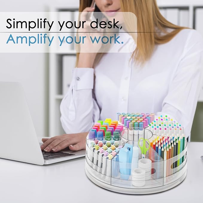 CraftGenes 2 Packs Rotating Clear Acrylic Pen Holder, Marker Organizer