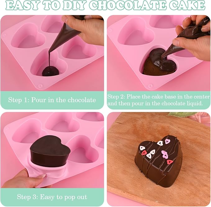 Sakolla 2 Pack 8 Cavity 2.7″ Heart Chocolate Molds Silicone