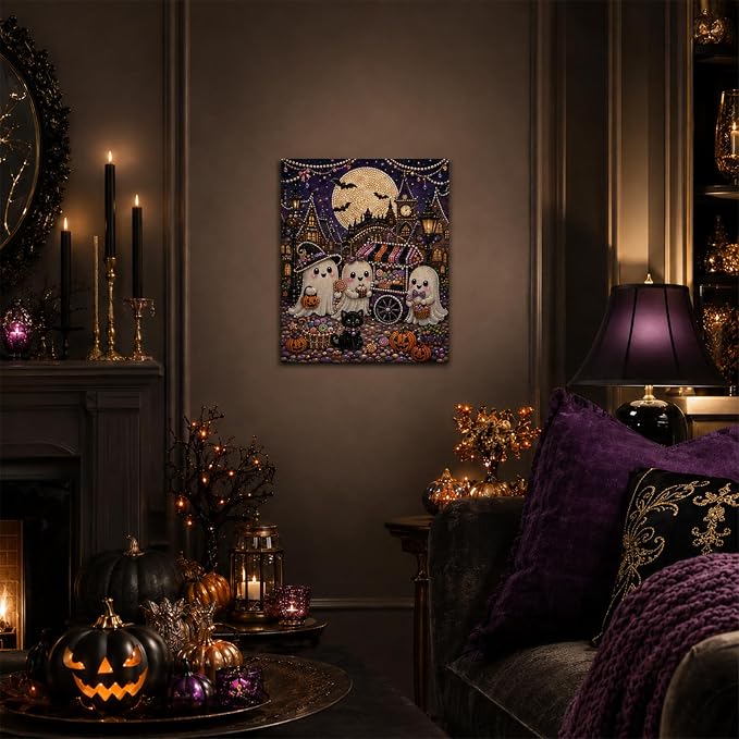 DIY Christmas Pearl Diamond Painting Kit, 5D Pearl Art Craft for Adults and Beginners, Christmas Church and Jesus Wall Decor, Holiday Gifts, 12 x 16 Inch (Halloween Design C)